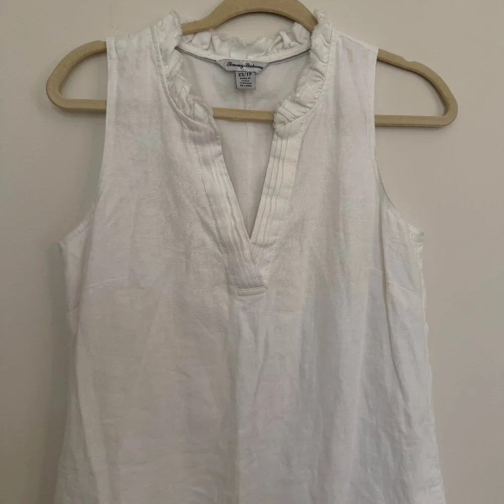 Tommy Bahama Two Palms Double Ruffle Dress 100% Linen Beachy Coastal White - XS - Picture 3 of 8